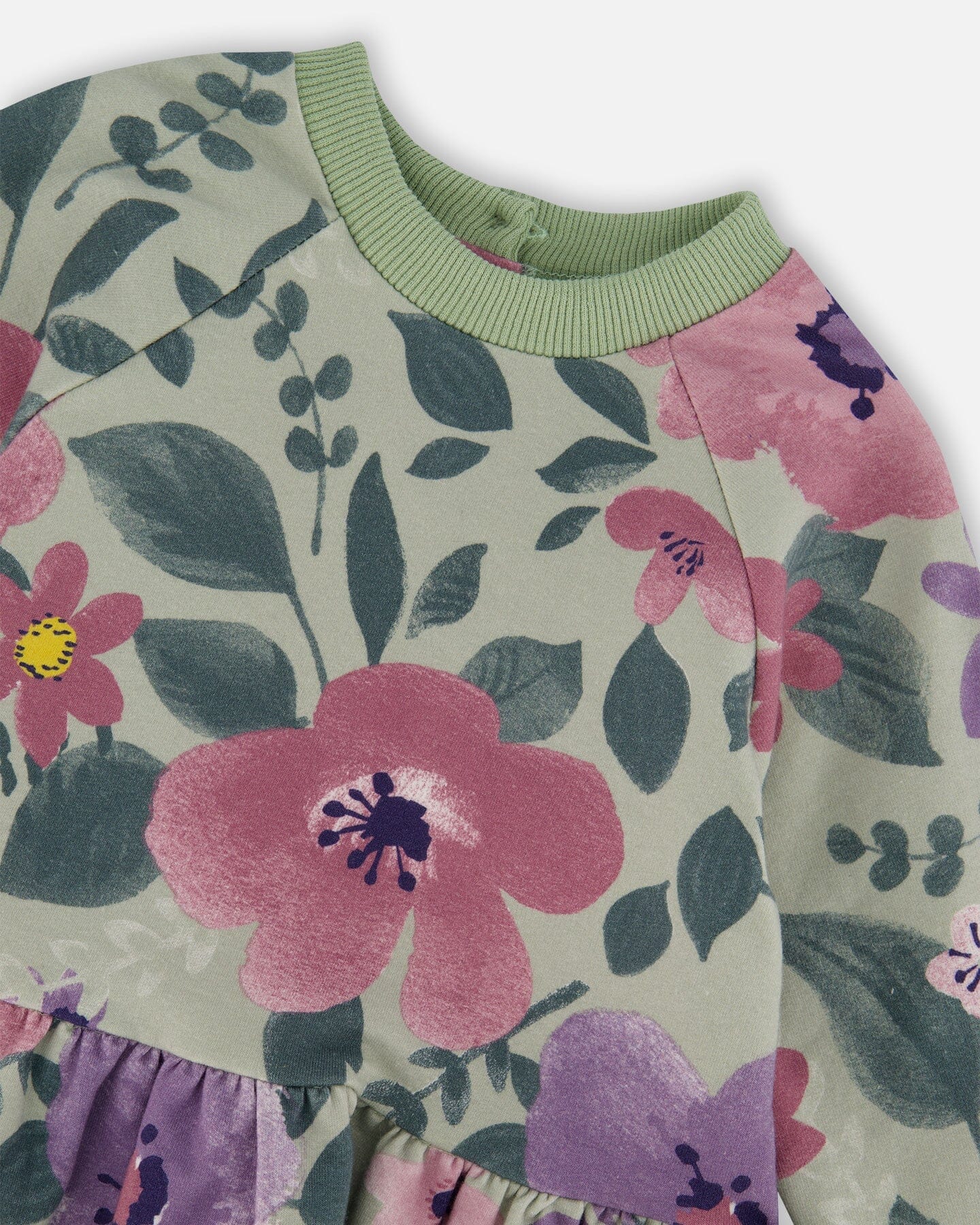 Sweat-shirt polaire extensible floral sauge