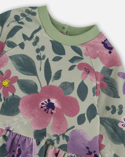 Sweat-shirt polaire extensible floral sauge