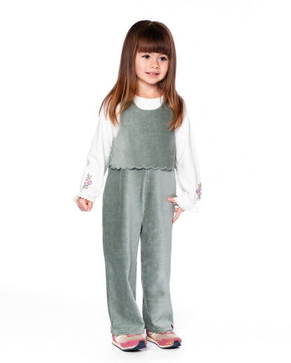 Salopette superposée en velours extensible coloris vert jade