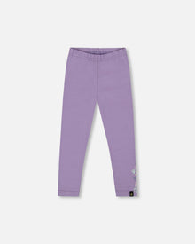 Organic Cotton Jersey Leggings Purple Gray With Floral Detail