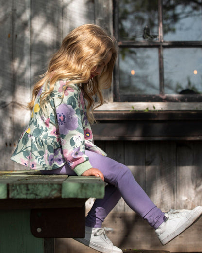 Legging en jersey de coton biologique gris violet avec détails floraux