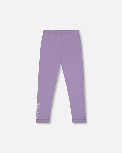 Legging en jersey de coton biologique gris violet avec détails floraux