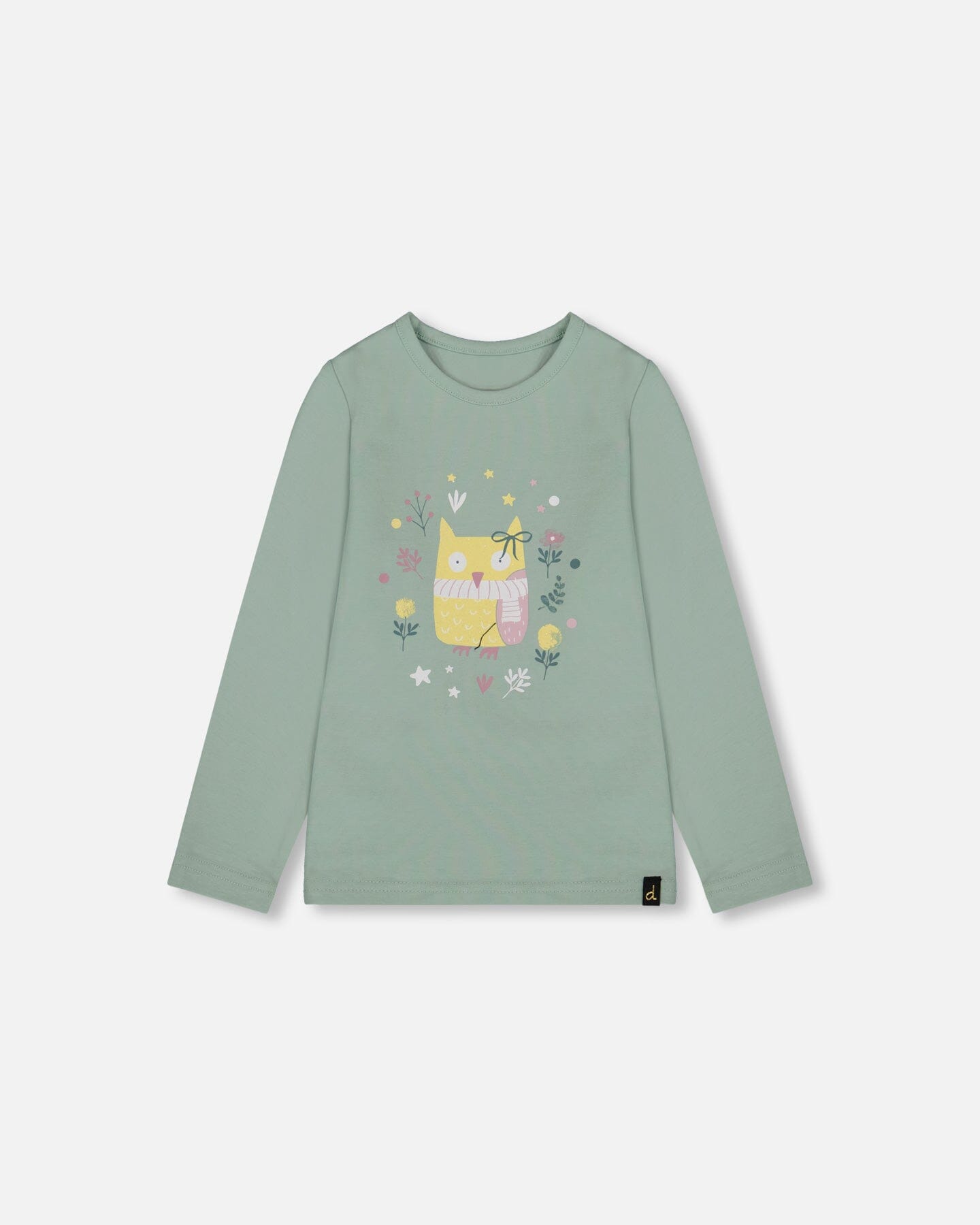 Haut en jersey de coton biologique vert jade avec hibou