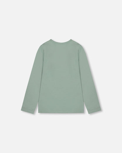 Haut en jersey de coton biologique vert jade avec hibou
