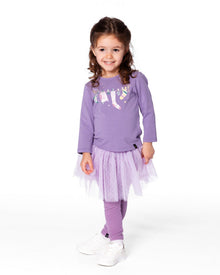 Haut en jersey de coton bio gris-violet avec hibou
