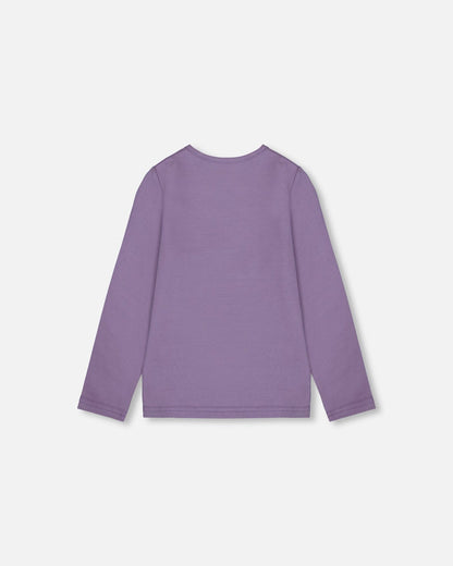 Haut en jersey de coton bio gris-violet avec hibou