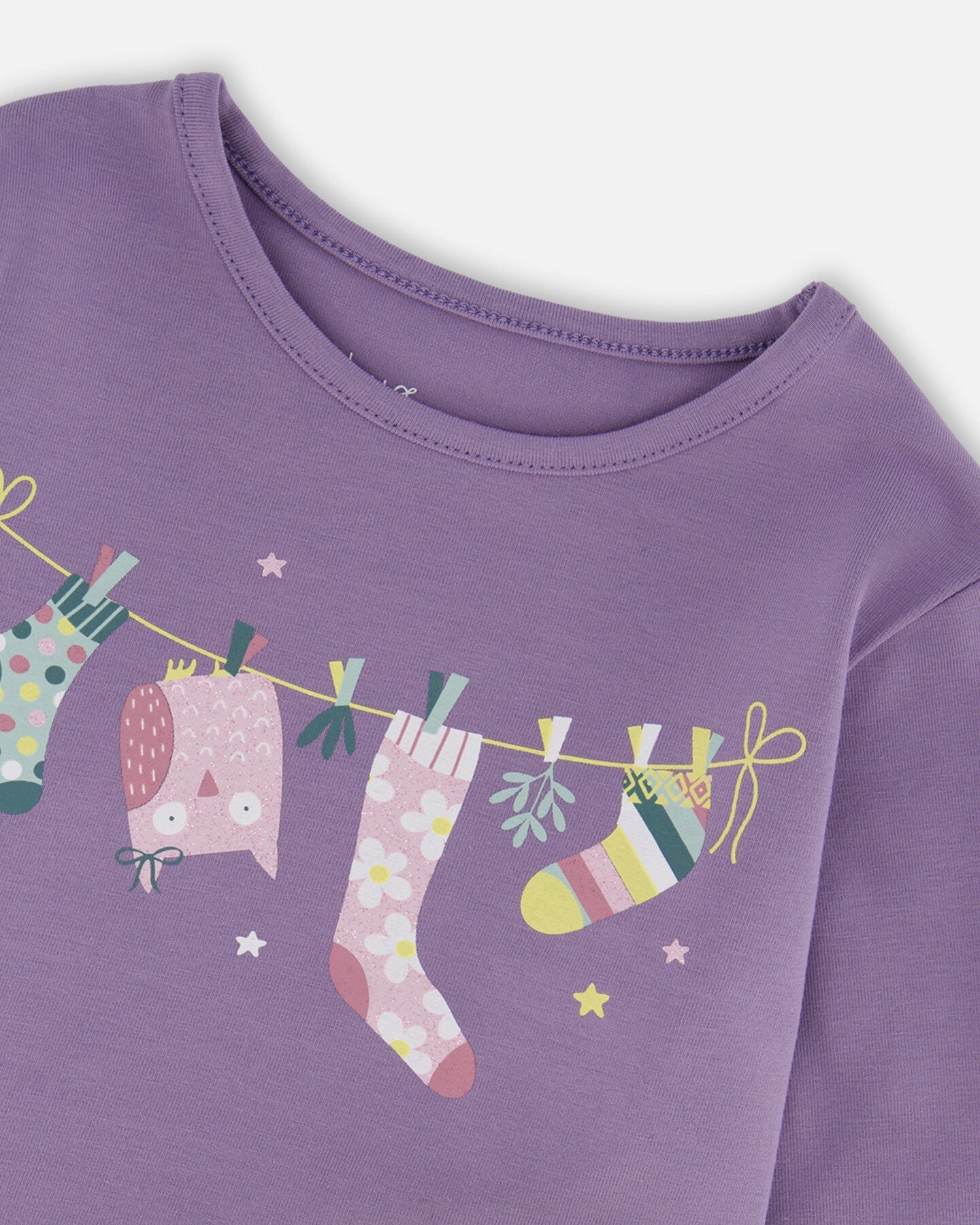 Haut en jersey de coton bio gris-violet avec hibou