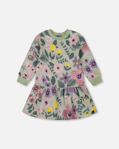 Robe polaire extensible motif floral sauge