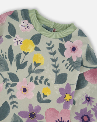 Robe polaire extensible motif floral sauge