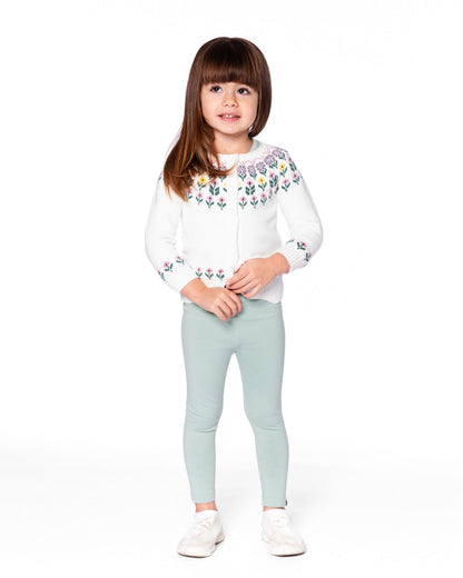 Jacquard Knit Cardigan Off-White With Floral Pattern