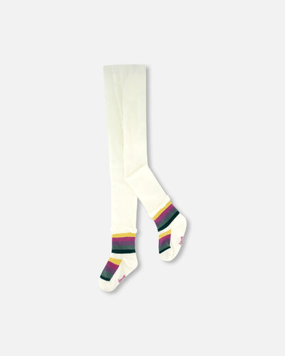 Collant en maille à pieds rayés blanc cassé