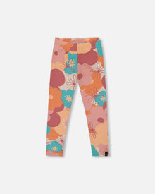 Legging en jersey de coton biologique à motif floral corail