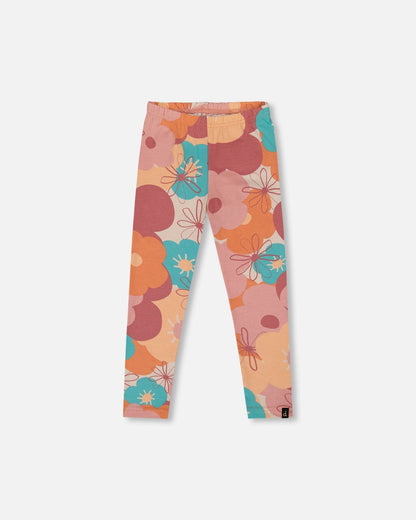Legging en jersey de coton biologique à motif floral corail