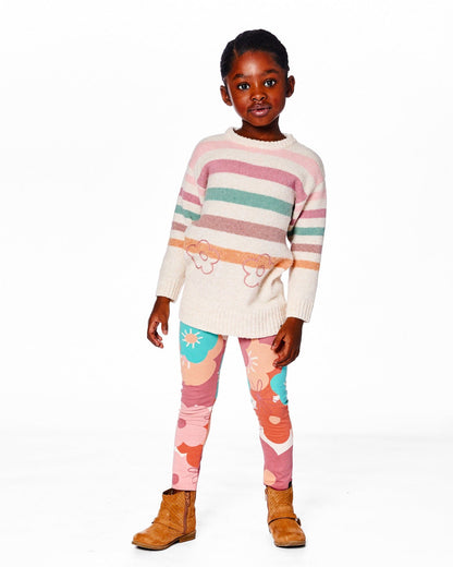 Legging en jersey de coton biologique à motif floral corail