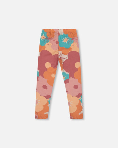 Legging en jersey de coton biologique à motif floral corail