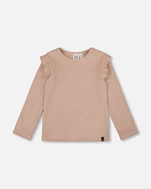 Haut côtelé rayé beige et écru