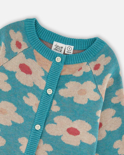 Button Front Knitted Cardigan Turquoise Blue