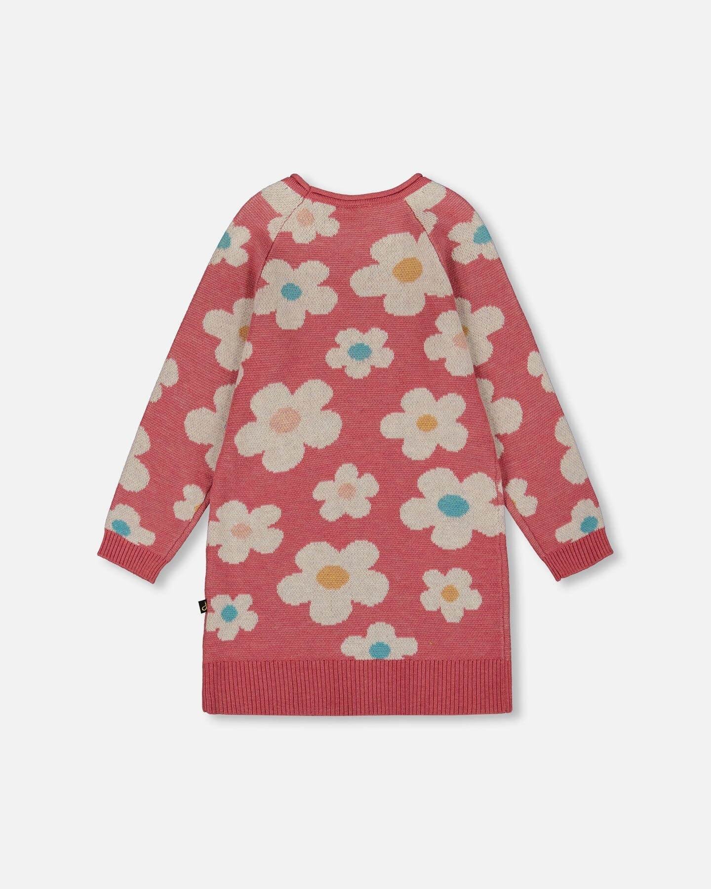Robe Tricotée Jacquard Fleuri Vieux Rose et Beige