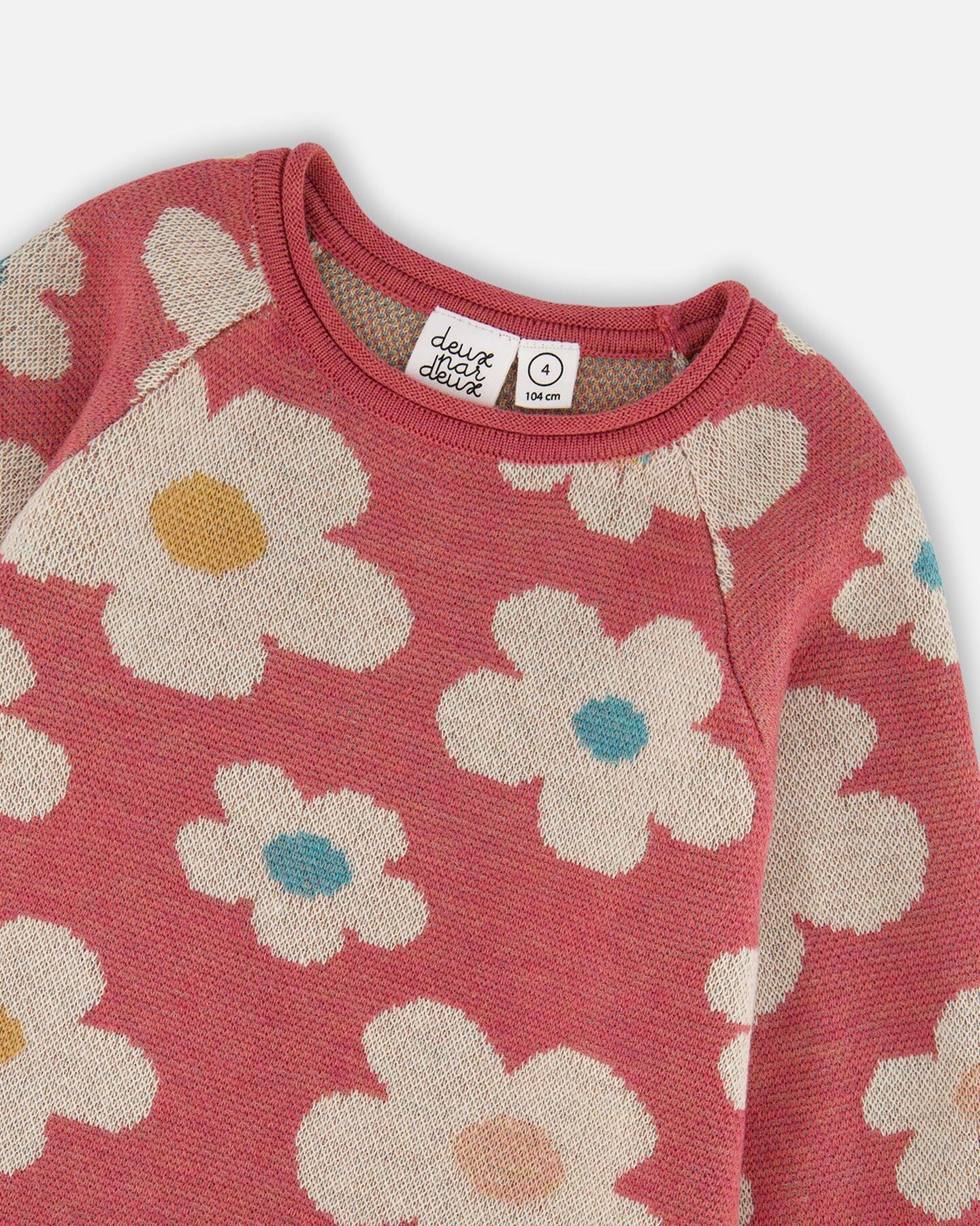 Robe Tricotée Jacquard Fleuri Vieux Rose et Beige