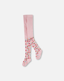 Collants tricotés rose clair à fleurs