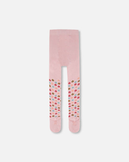 Collants tricotés rose clair à fleurs