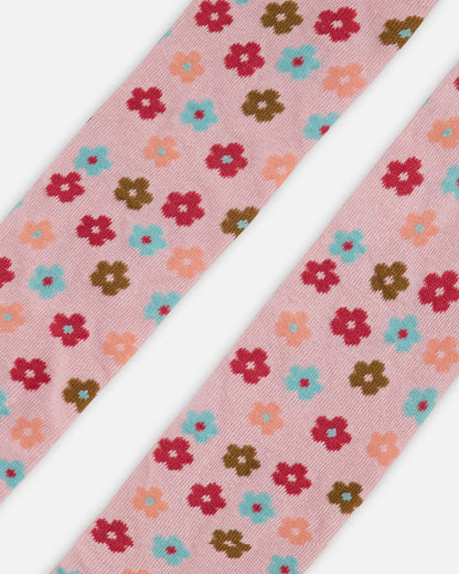 Collants tricotés rose clair à fleurs