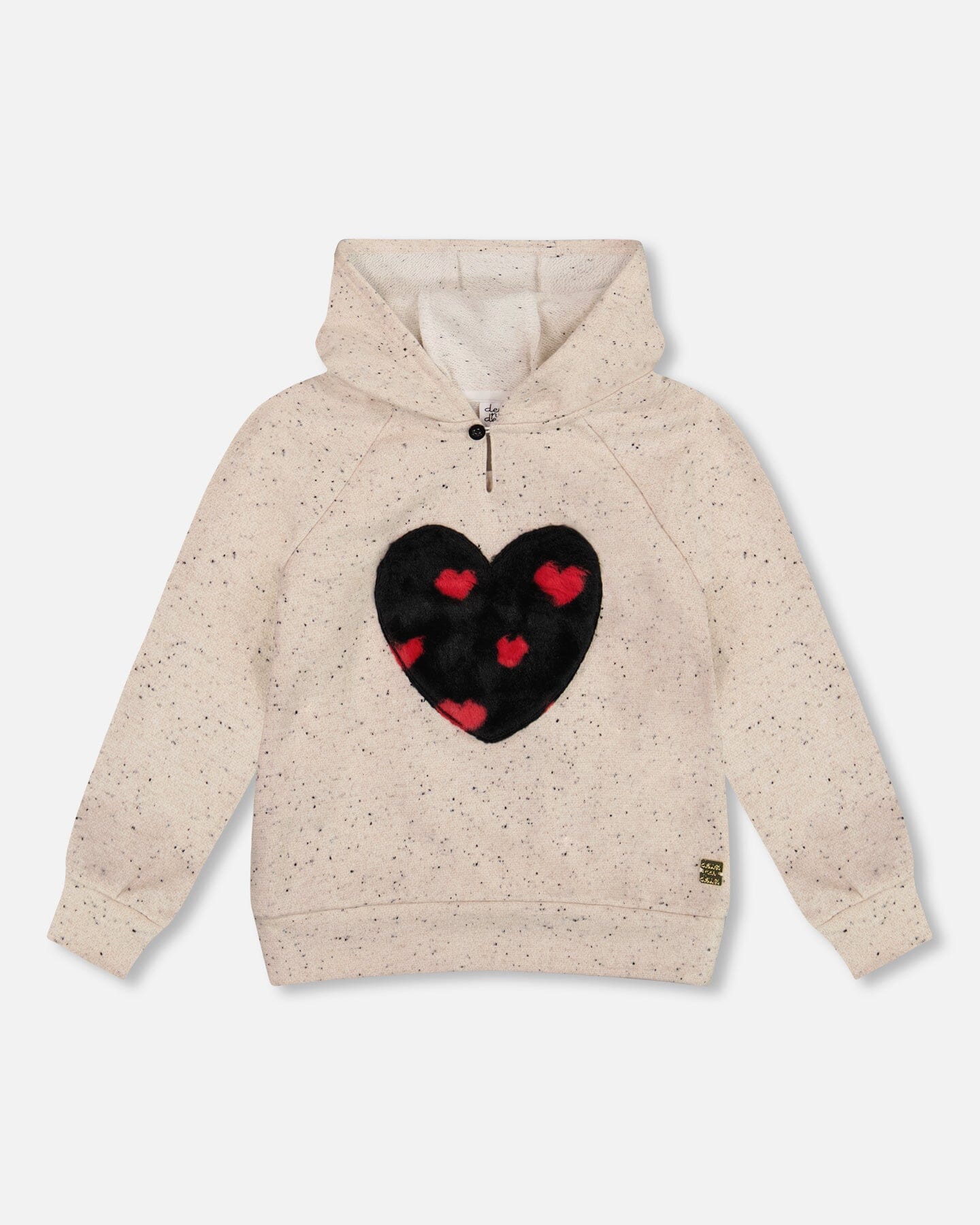 Sweat à Capuche Molletonné Beige Scintillant avec Applique Cœur