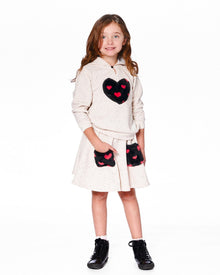 Sweat à Capuche Molletonné Beige Scintillant avec Applique Cœur