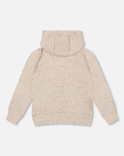 Sweat à Capuche Molletonné Beige Scintillant avec Applique Cœur