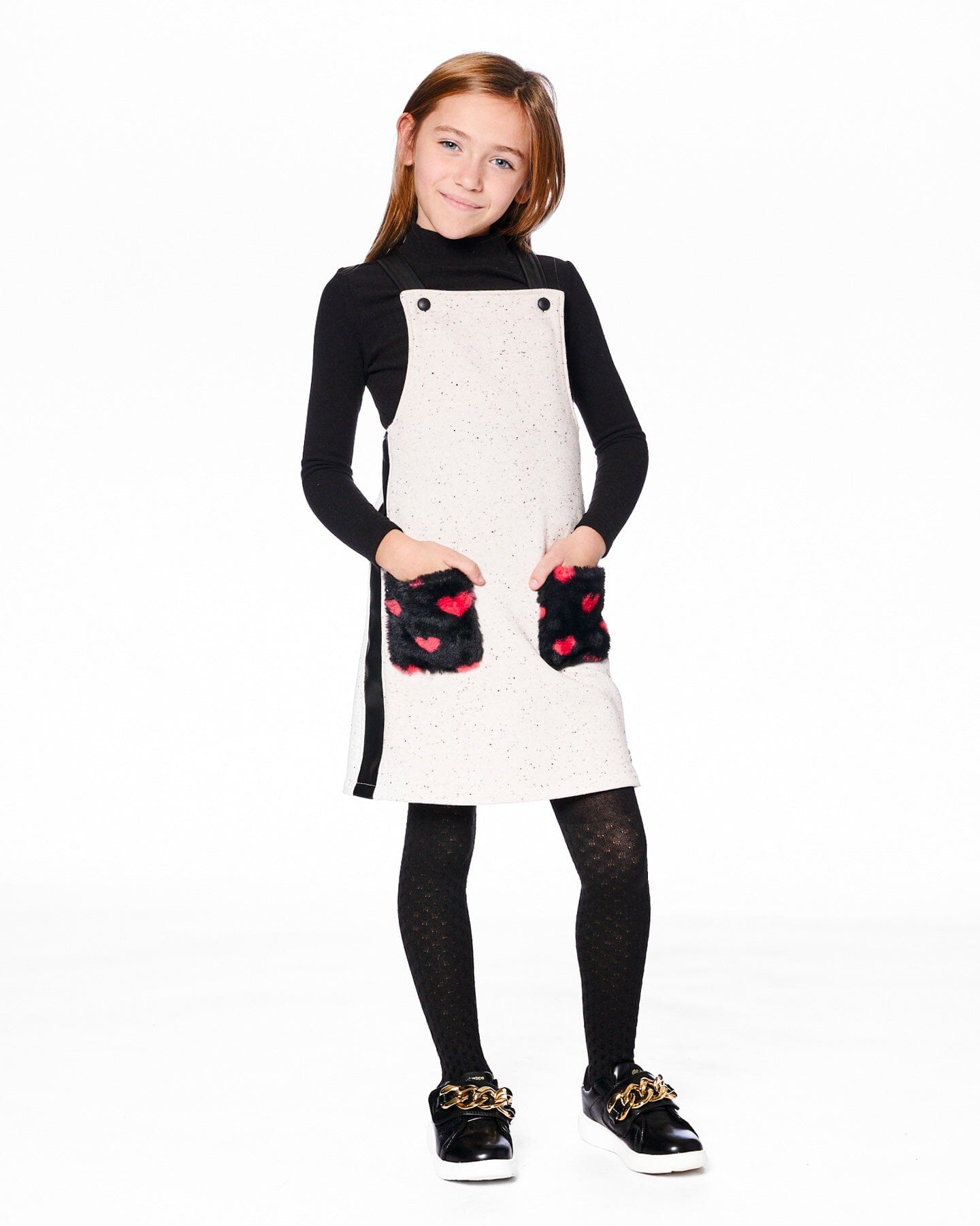 Robe Salopette Molleton Scintillante Beige et Noire