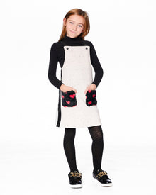 Glittering French Terry Overall Dress Beige And Black
