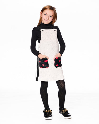 Robe Salopette Molleton Scintillante Beige et Noire