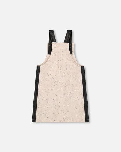 Robe Salopette Molleton Scintillante Beige et Noire