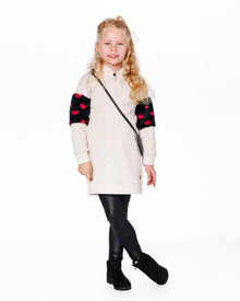 Robe à Capuche en Molleton Pailleté Beige avec Sac Cœur