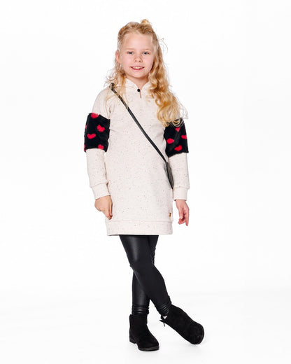 Robe à Capuche en Molleton Pailleté Beige avec Sac Cœur