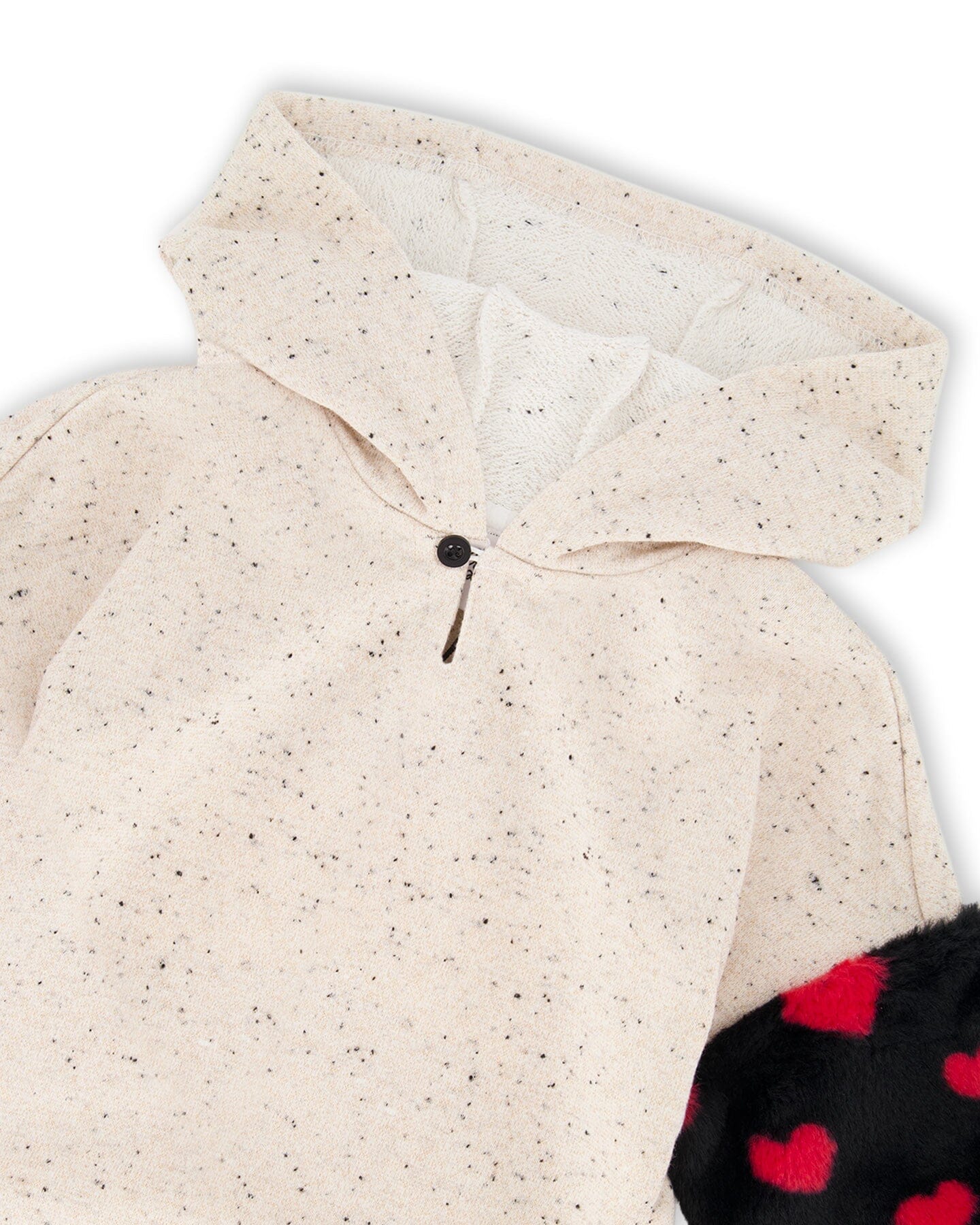 Robe à Capuche en Molleton Pailleté Beige avec Sac Cœur