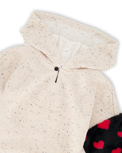 Robe à Capuche en Molleton Pailleté Beige avec Sac Cœur