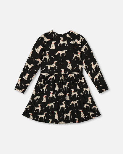 Half Button Jersey Dress Black Dalmatian Print