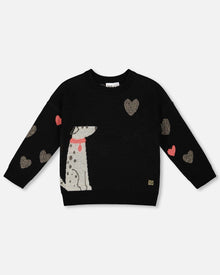 Pull en maille noir avec dalmatien et cœurs
