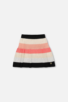 Jupe en tricot rayée beige, noire et rose