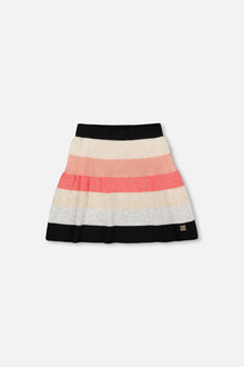 Jupe en tricot rayée beige, noire et rose