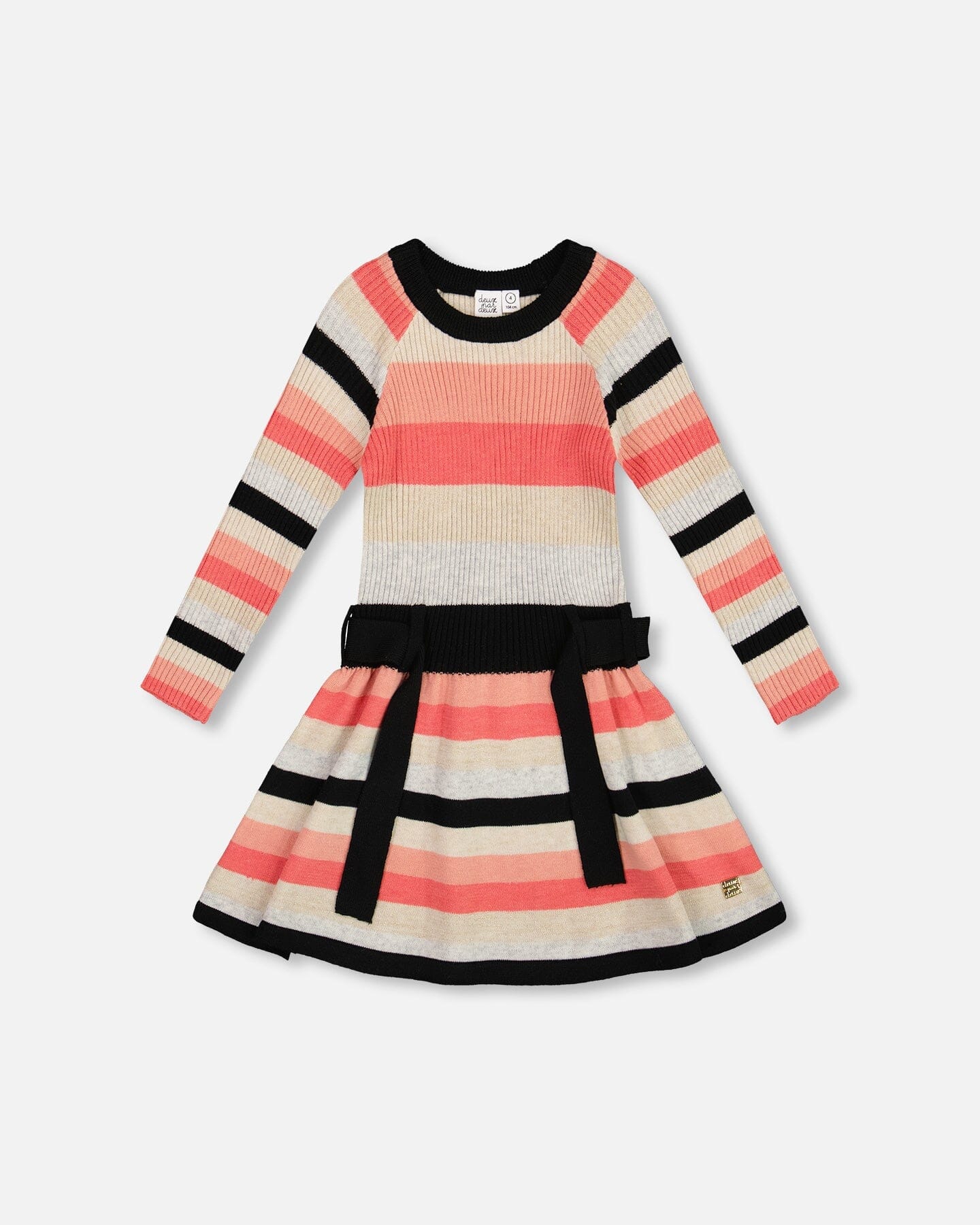 Robe en maille rayée beige, noire et rose