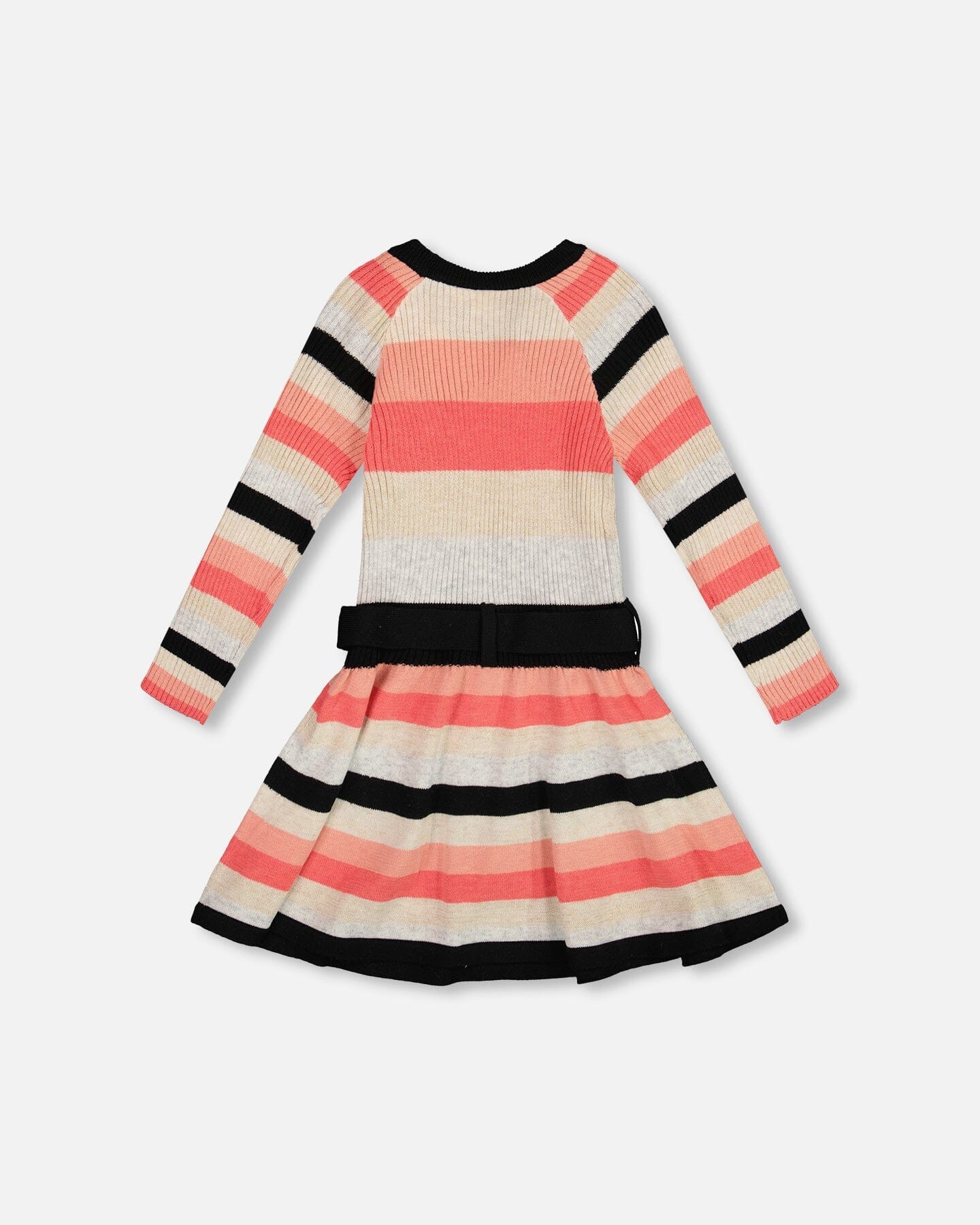 Robe en maille rayée beige, noire et rose