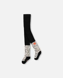 Collants Tricotés Noirs Motif Dalmatian