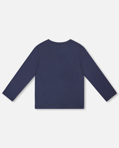 T-Shirt en Coton Biologique Bleu Marine Avec des Friandises aux Pommes