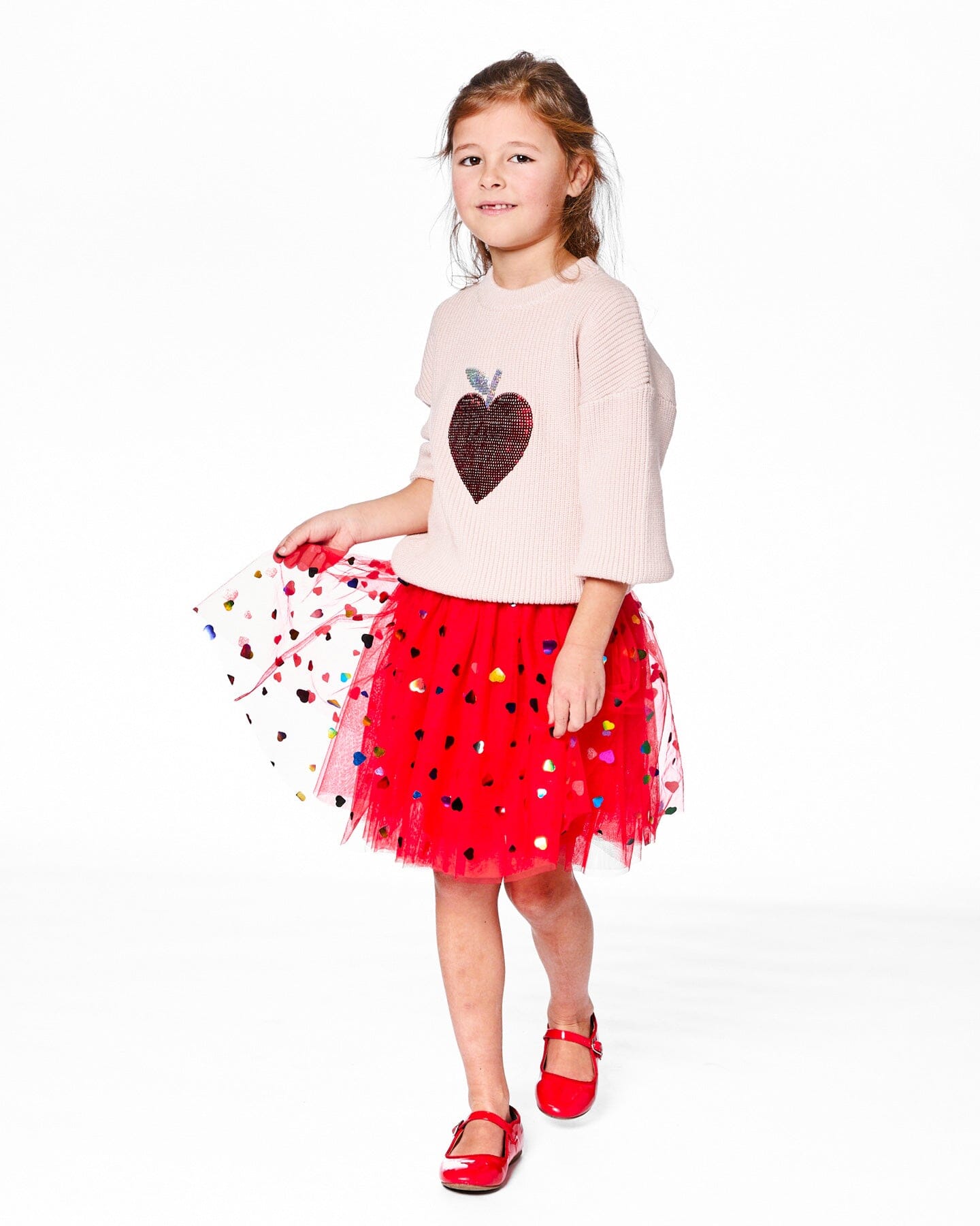 Jupe en Tulle Rouge avec Confettis Cœurs Irisés