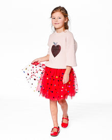Jupe en Tulle Rouge avec Confettis Cœurs Irisés