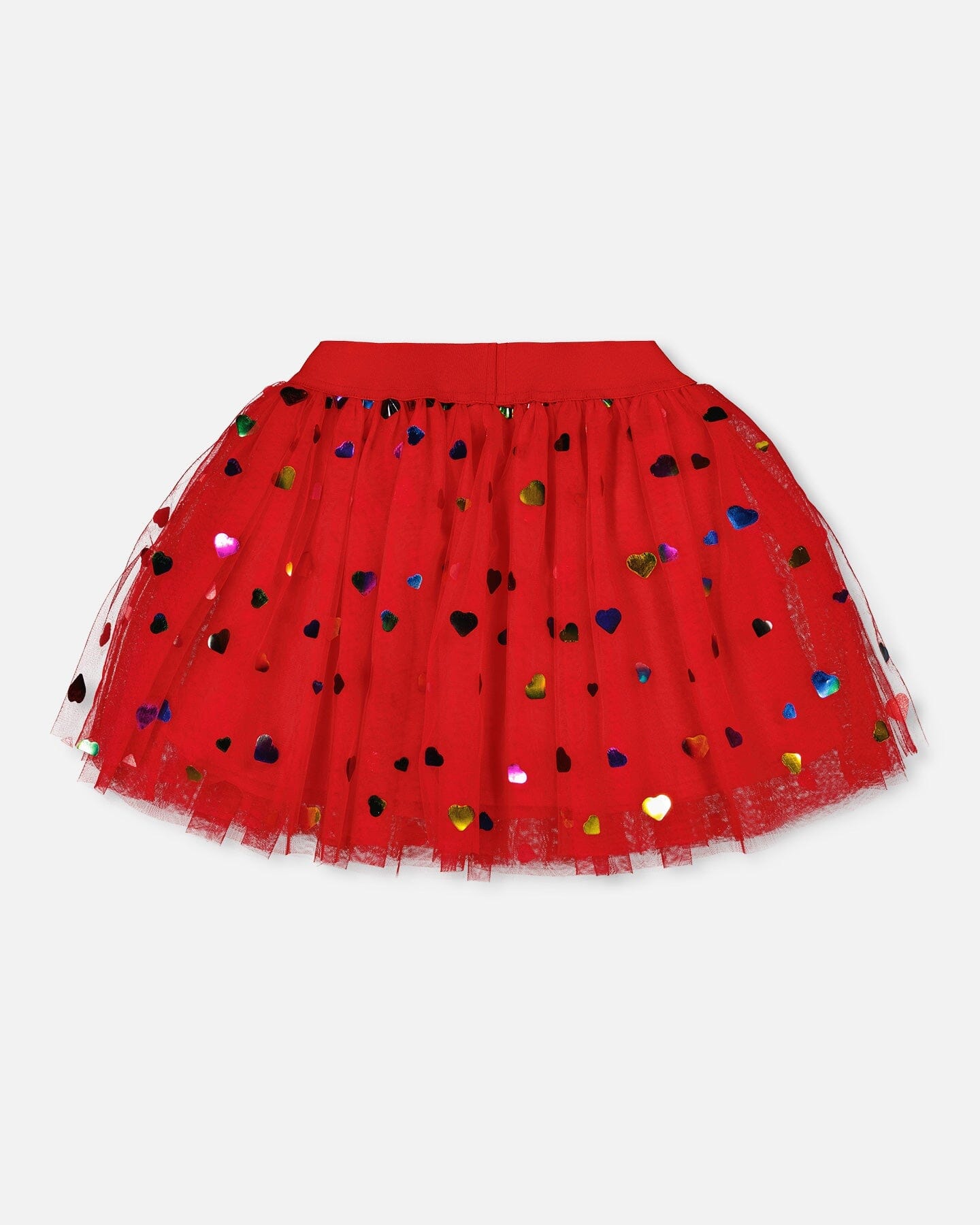 Jupe en Tulle Rouge avec Confettis Cœurs Irisés