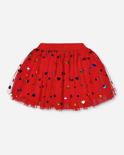 Jupe en Tulle Rouge avec Confettis Cœurs Irisés