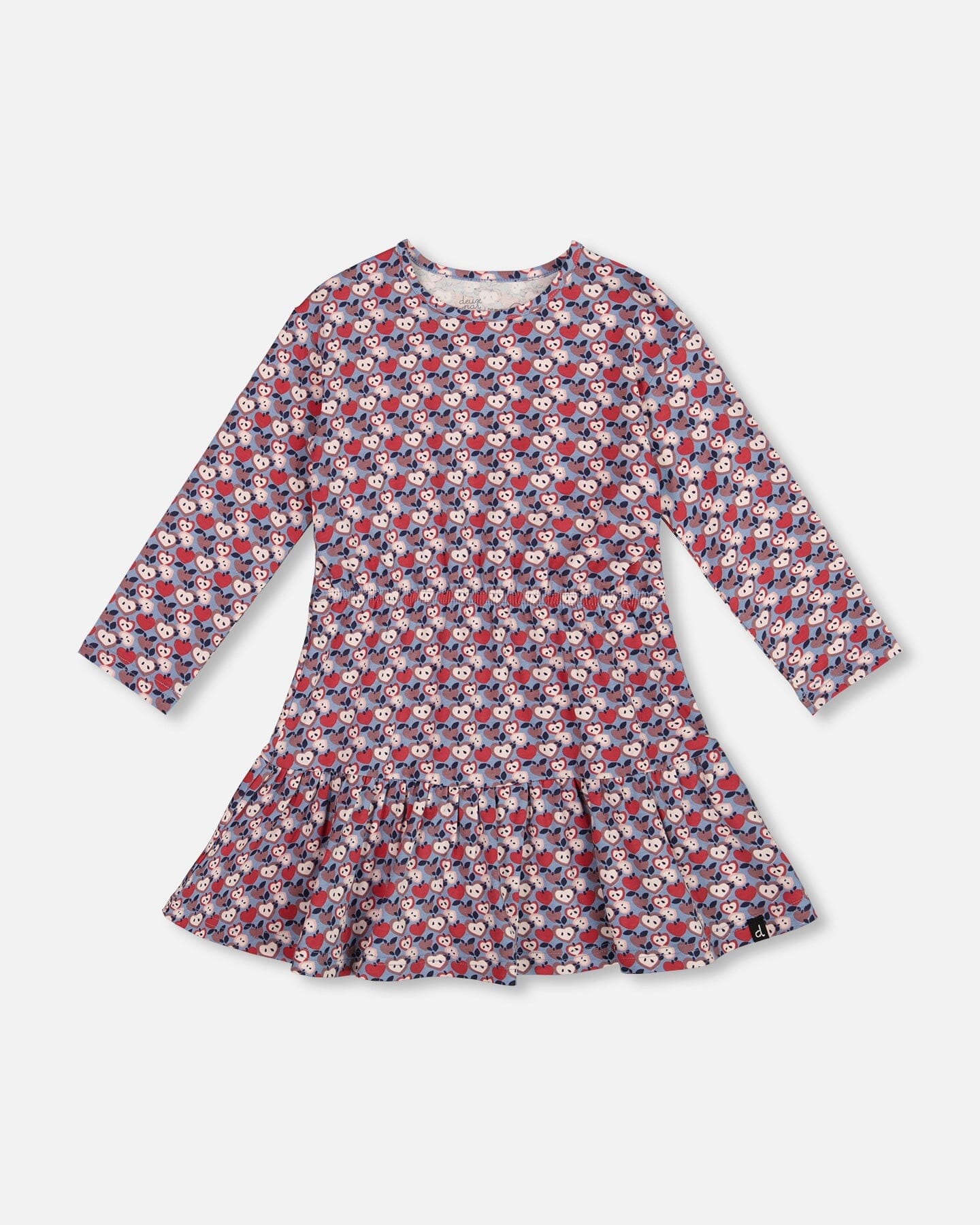 Robe en coton biologique à volants imprimé pommes bleues